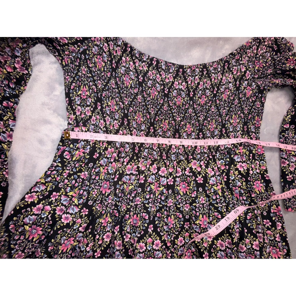 Torrid Womens Black Pink Floral Smocked Off The Shoulder Bell Sleeve Mini Dress - Picture 7 of 13